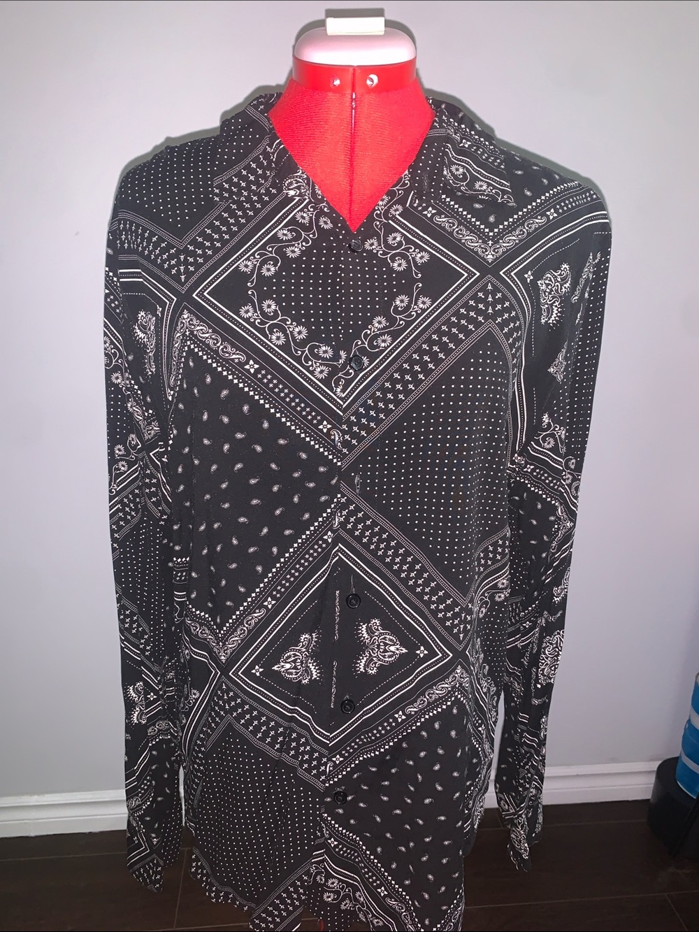 Guess Black and White Bandana Print Button-Down Shirt